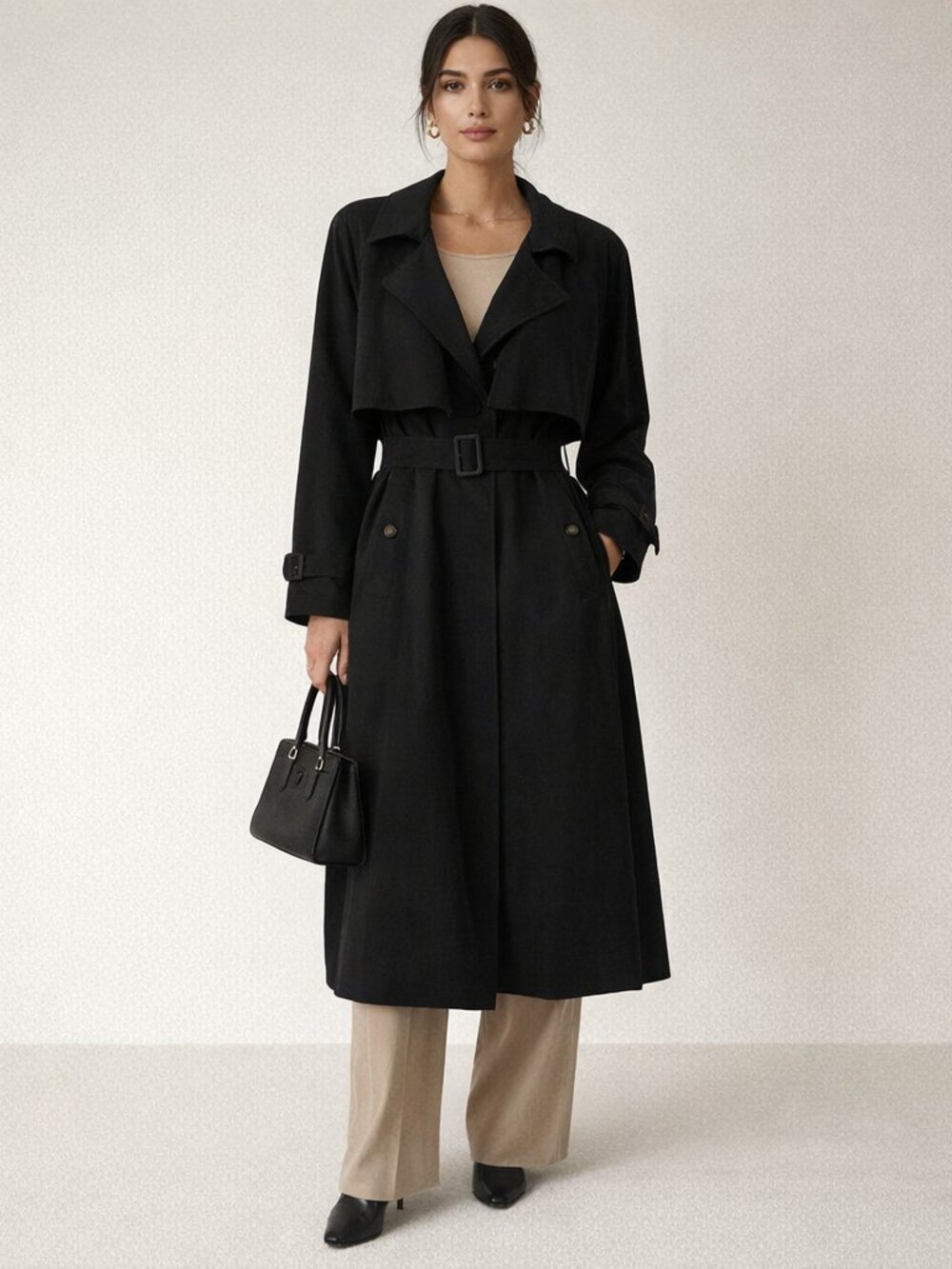 Trench Coat Black Lined Size 10P